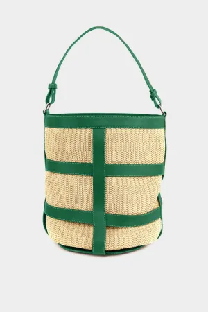 Gea Big Raffia Bucket Bag in Emerald Green