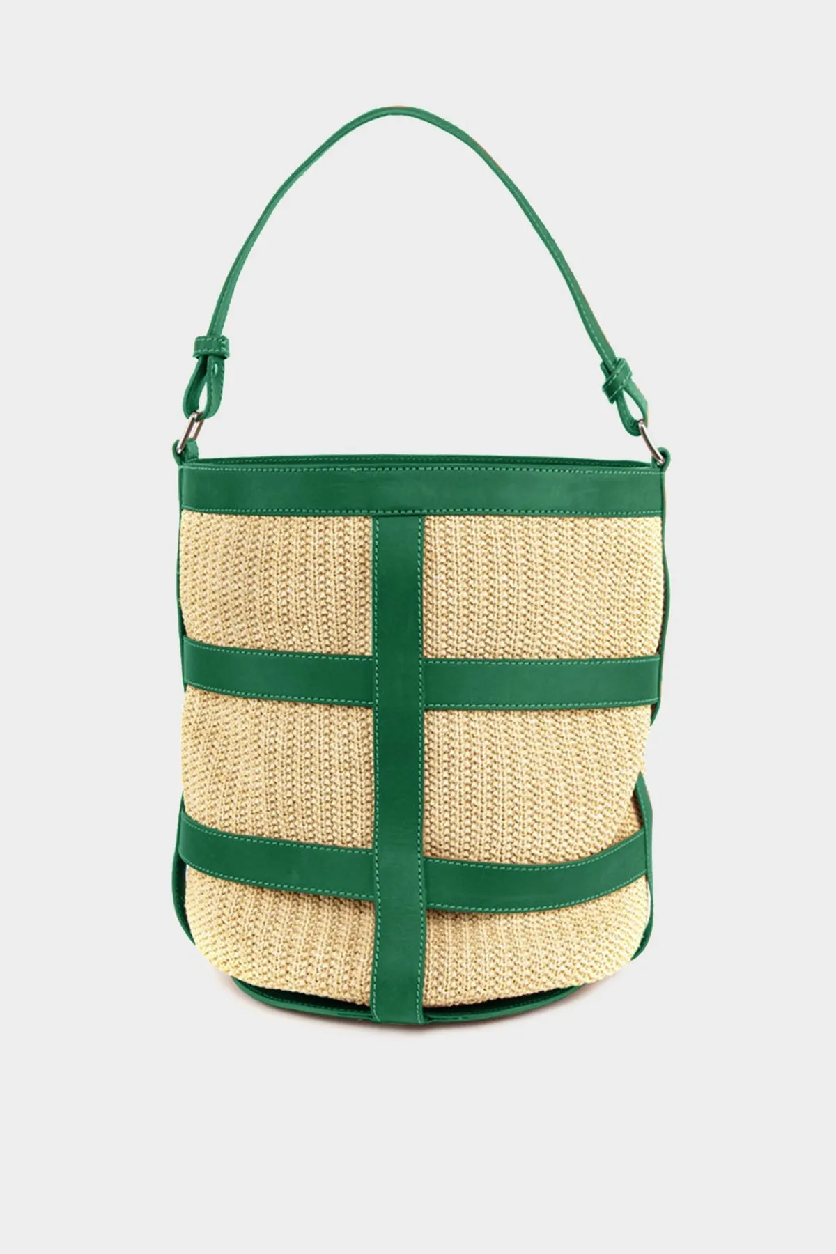 Gea Big Raffia Bucket Bag in Emerald Green