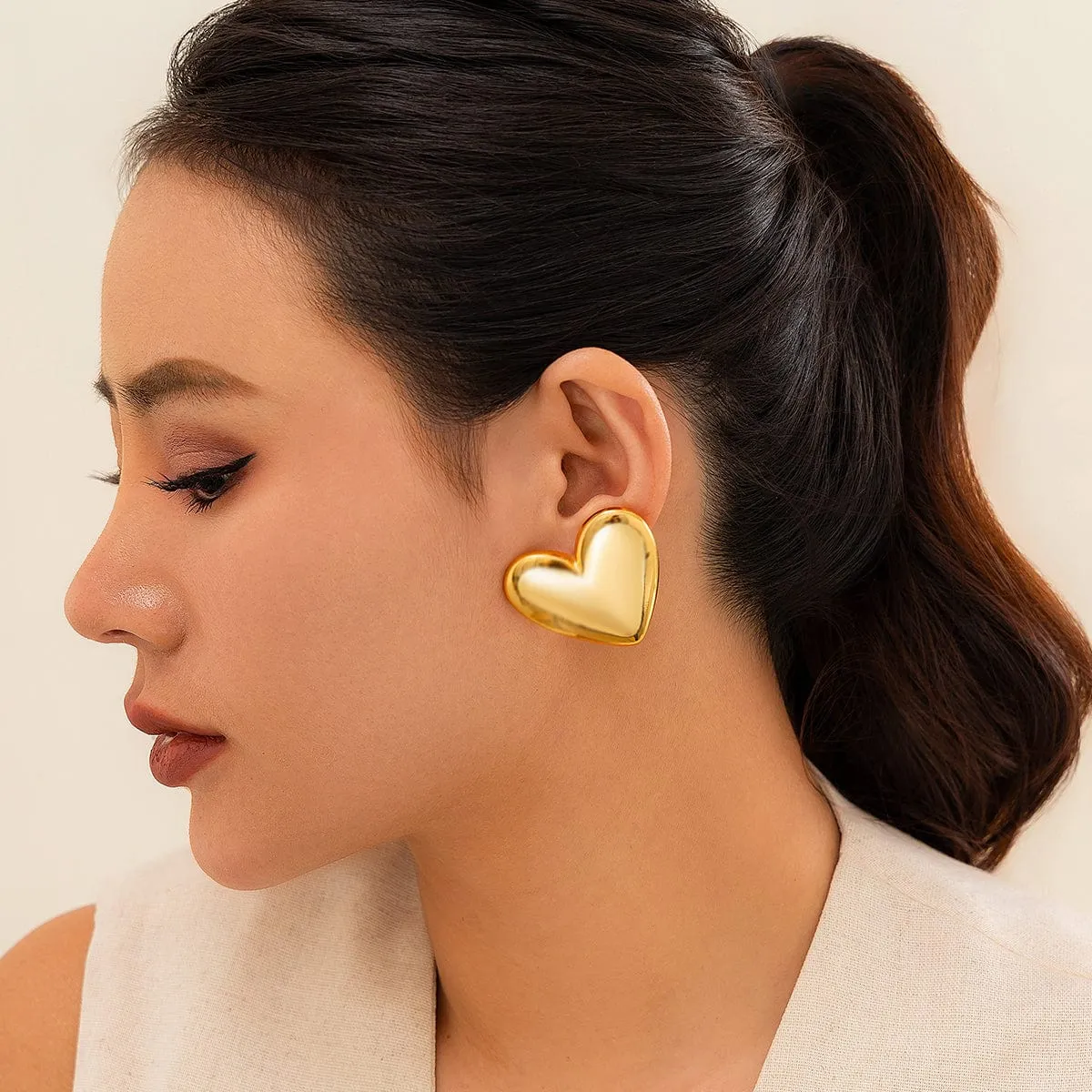 Geometric Glossy Heart Earrings