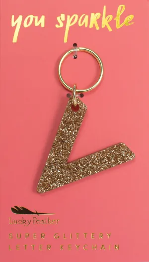 Glitter Letter Keychain - V