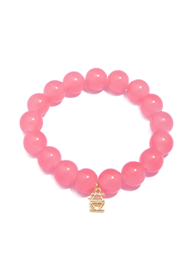 Glossy Glass Bead Stretch Bracelet - Pink