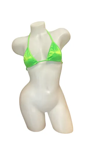 Glossy Satin Tie Triangle Top - Green