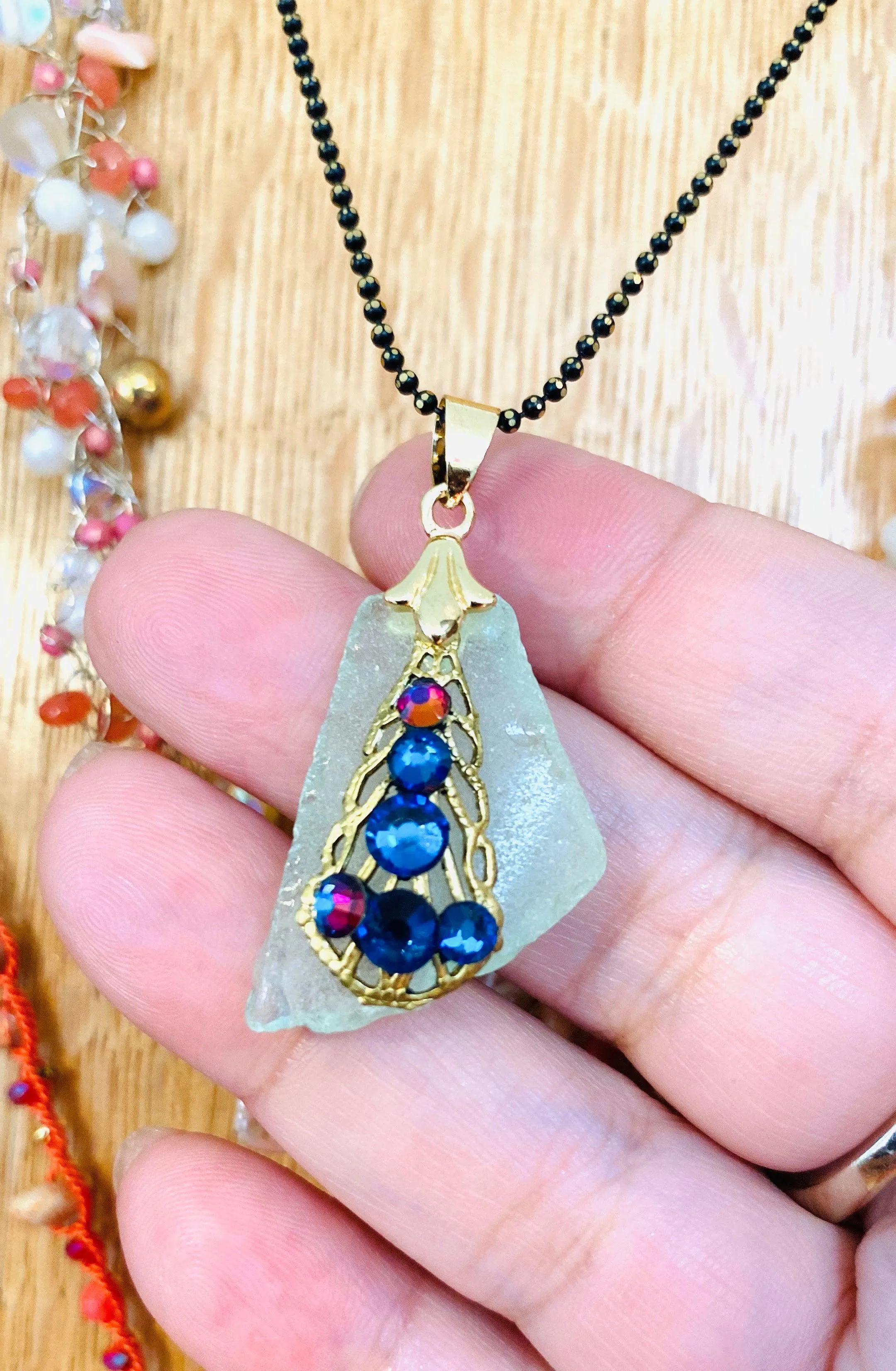 Gloucester Sea Glass and Crystal Necklace
