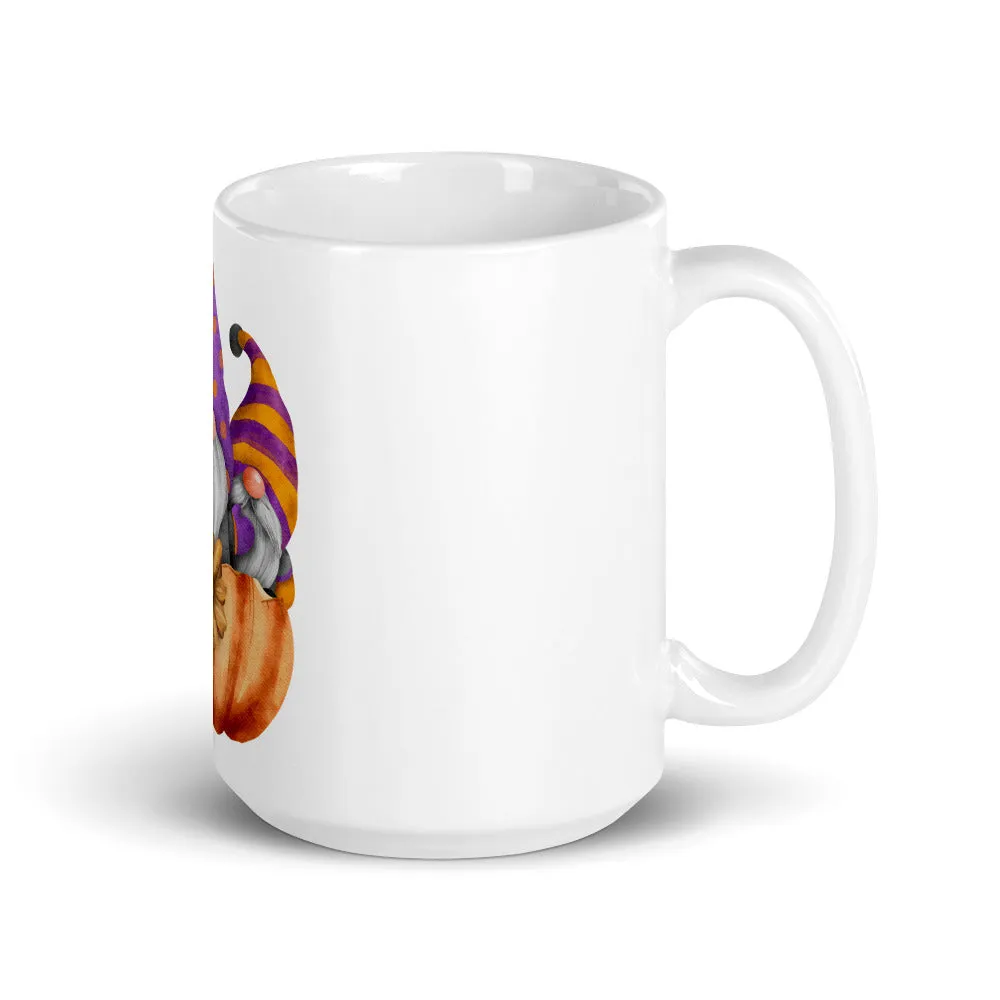 Gnome Pumpkin Halloween White glossy mug