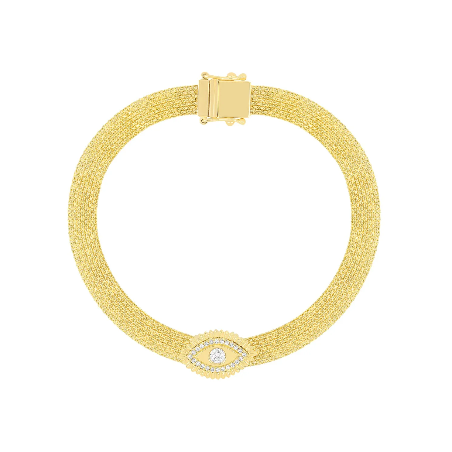 Gold & Diamond Evil Eye Protection Mesh Bracelet