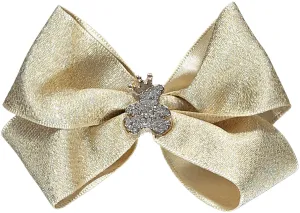 Gold Bow With Gold Teddy Hairclip - 10cm