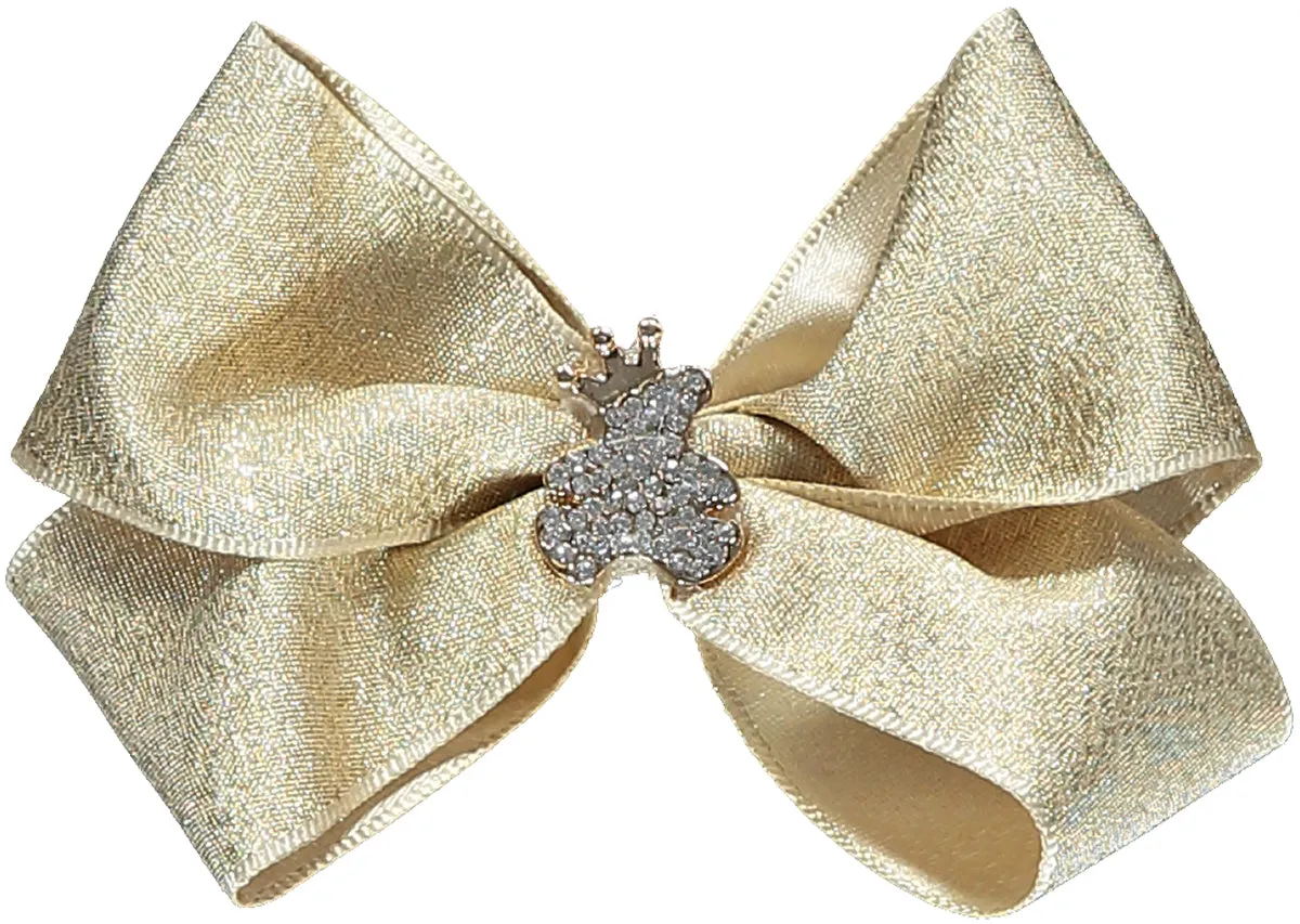 Gold Bow With Gold Teddy Hairclip - 10cm