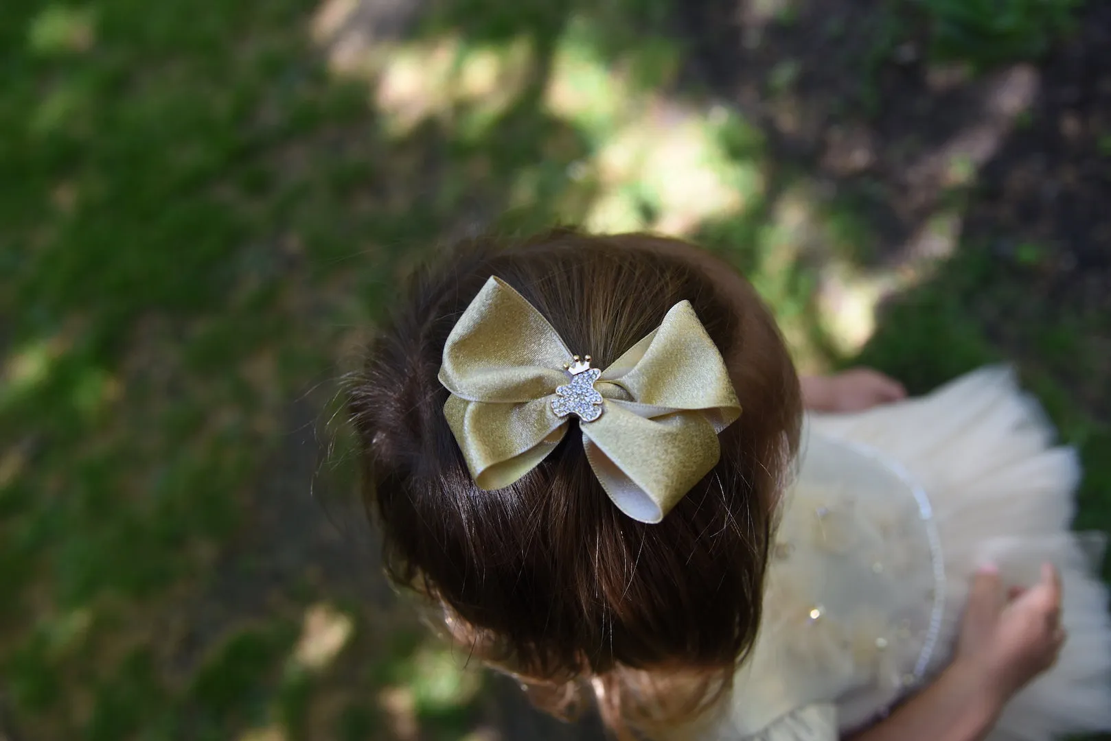 Gold Bow With Gold Teddy Hairclip - 10cm