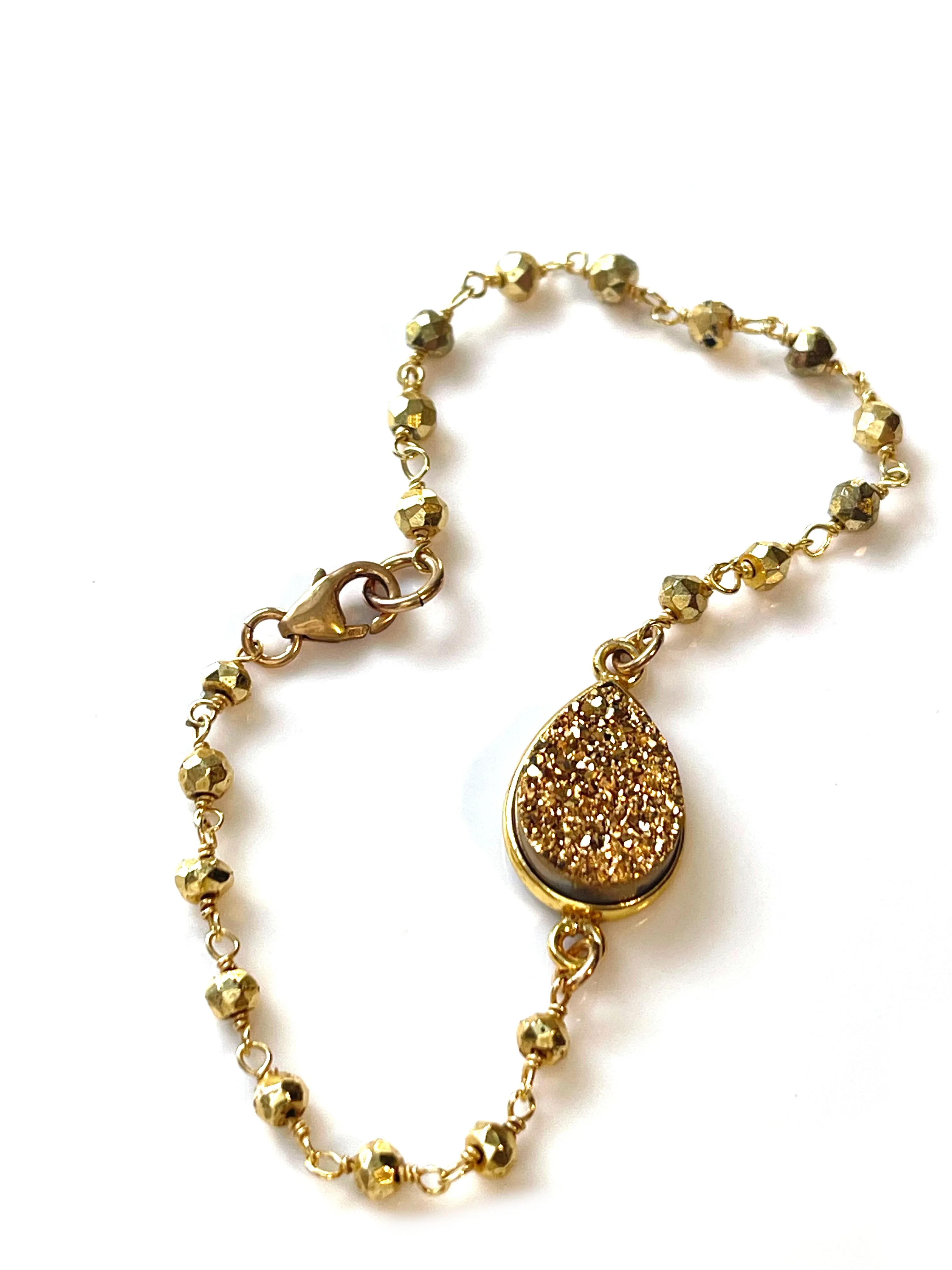 Gold Druzy and Pyrite Bracelet