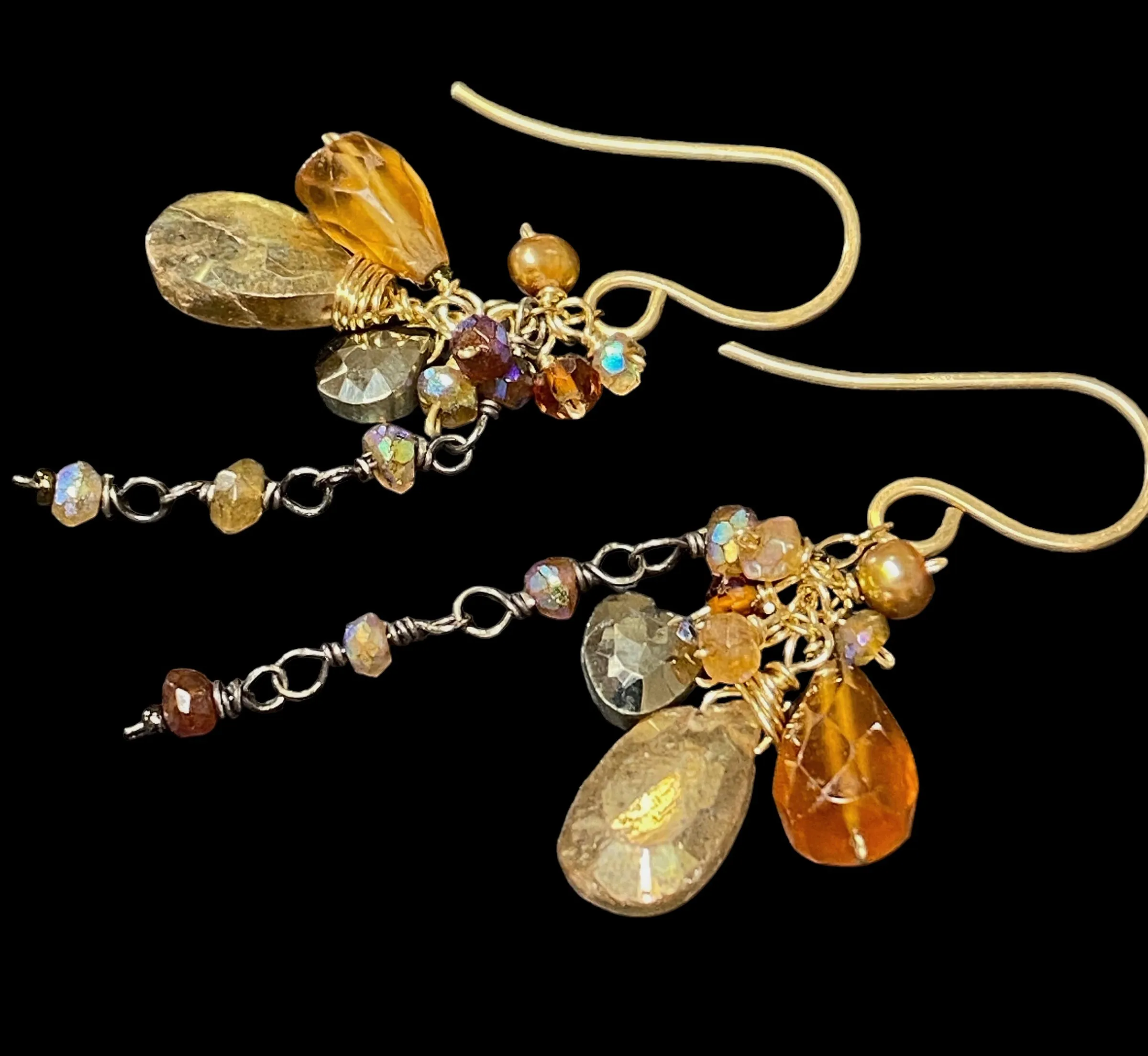 Gold Gemstone Sparkly Dangle Earrings