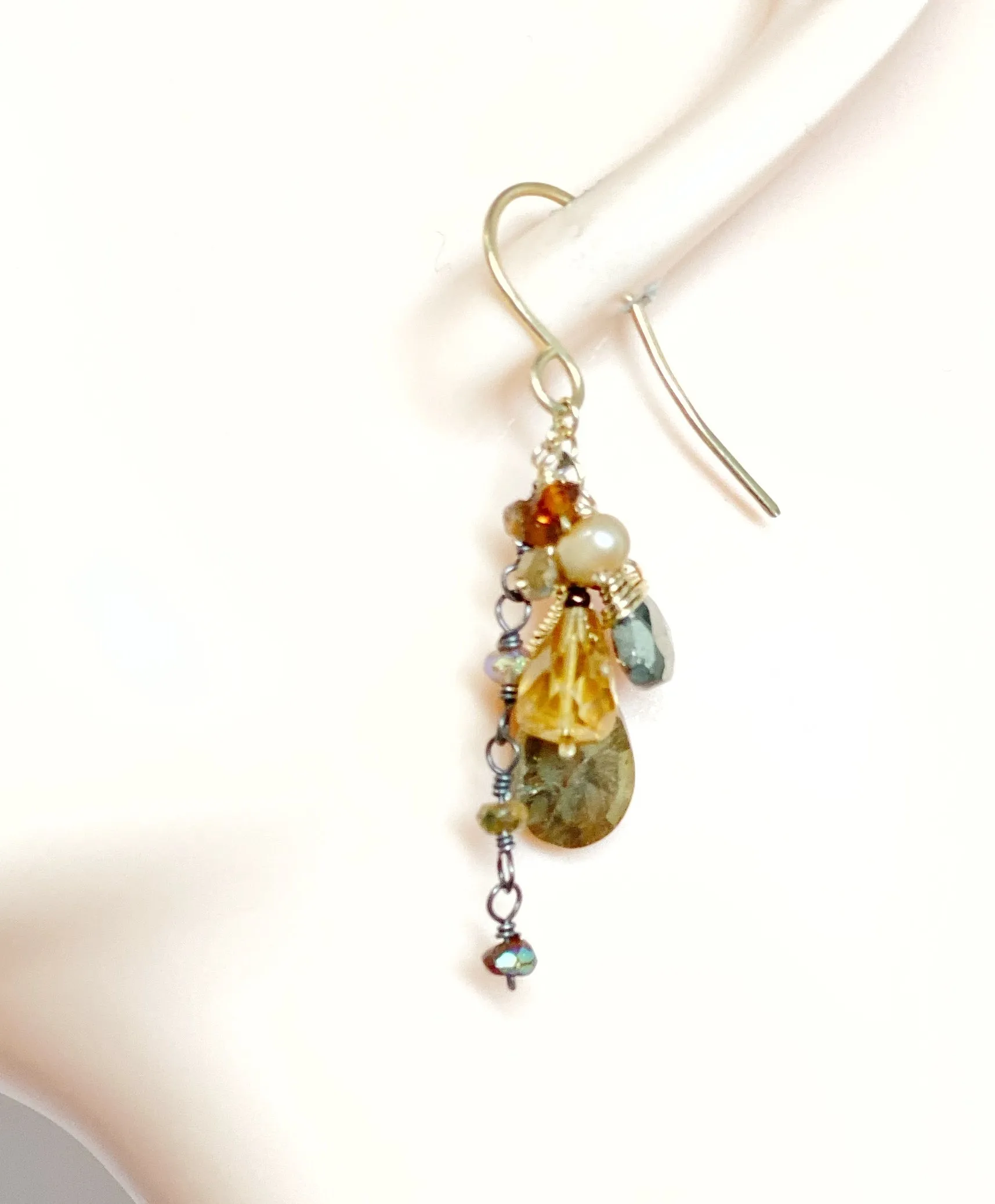 Gold Gemstone Sparkly Dangle Earrings