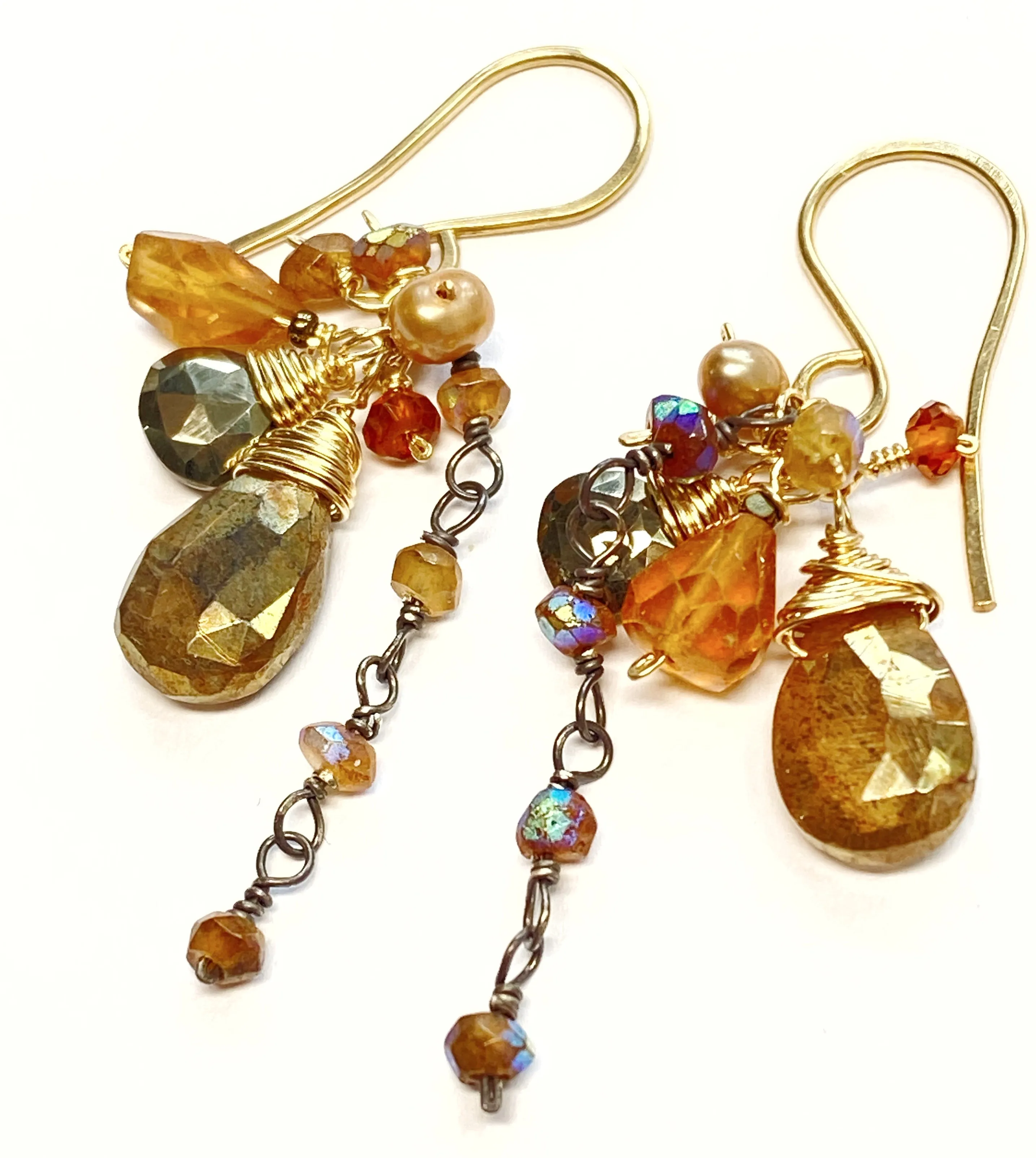 Gold Gemstone Sparkly Dangle Earrings