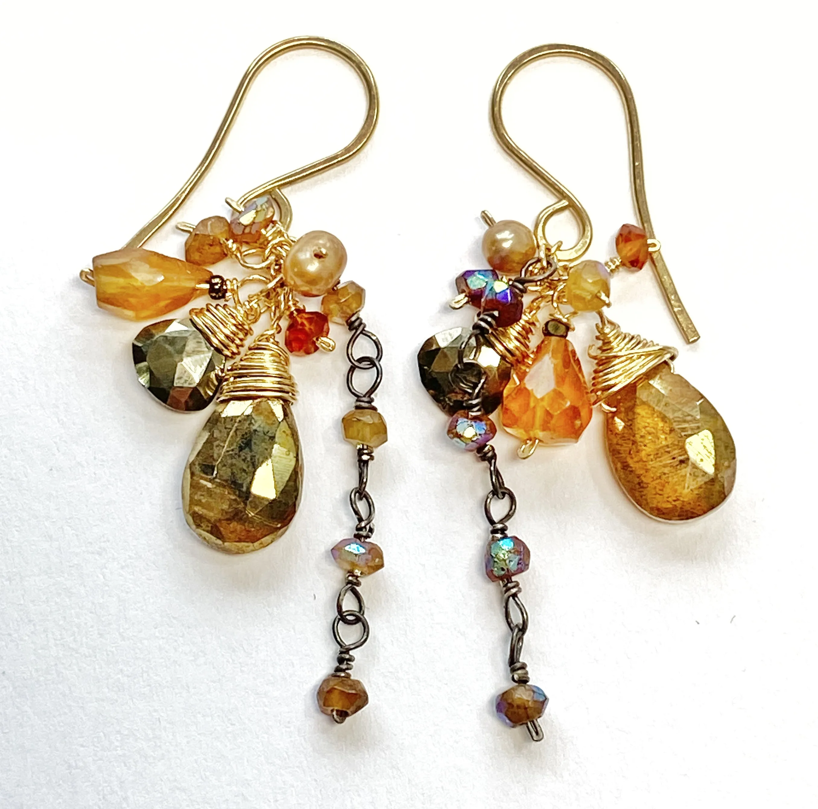 Gold Gemstone Sparkly Dangle Earrings