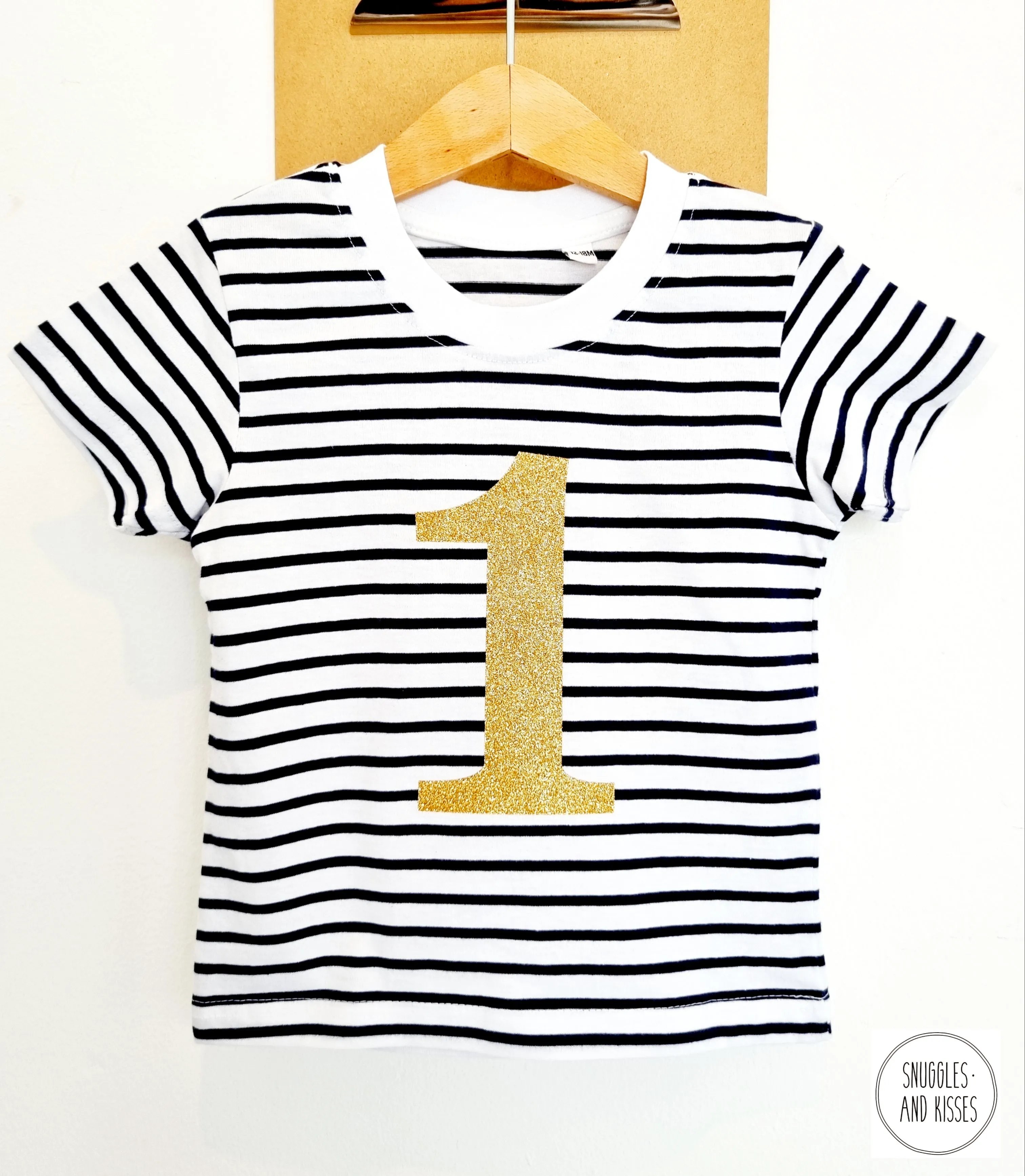 Gold Glitter Number 1 Stripe Birthday Tee