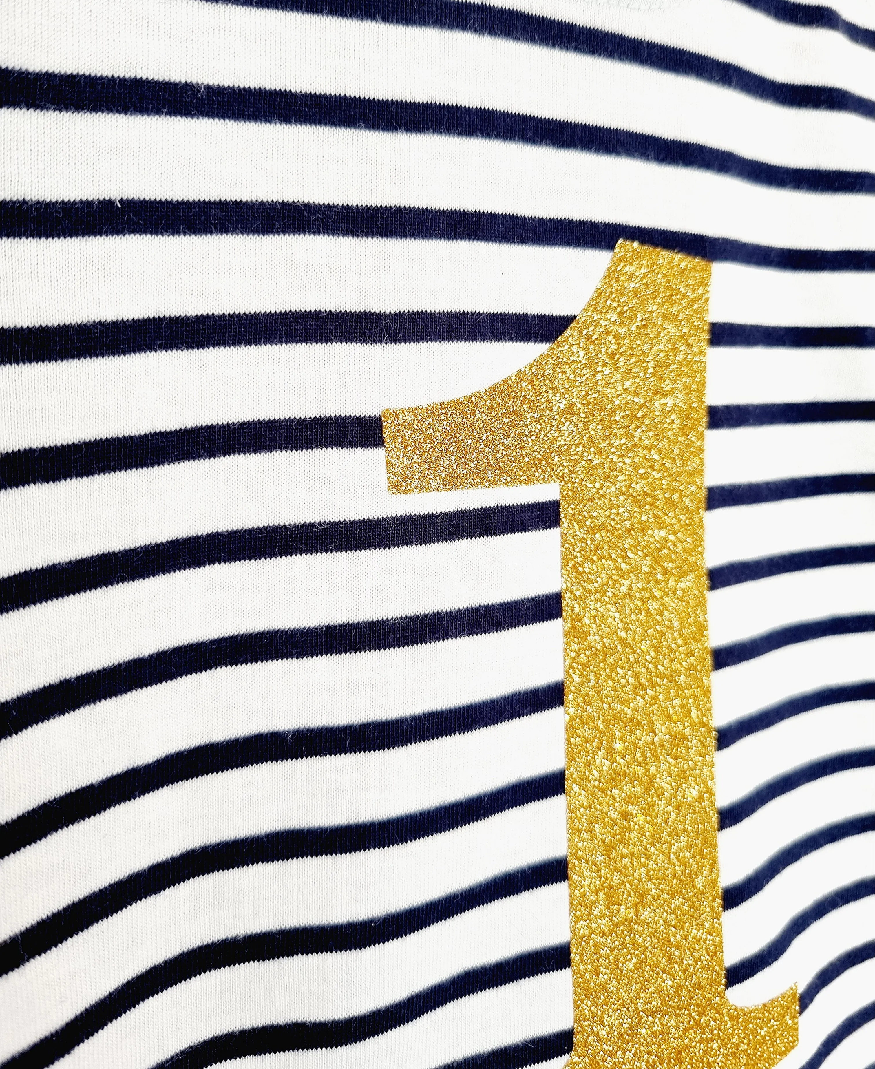 Gold Glitter Number 1 Stripe Birthday Tee