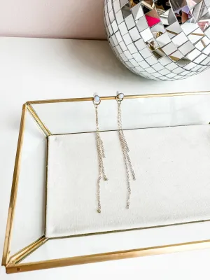 Gold Moonstone Glitter Fringe Earrings