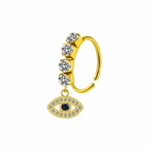 Golden Evil Eye Dangle Nose Hoop