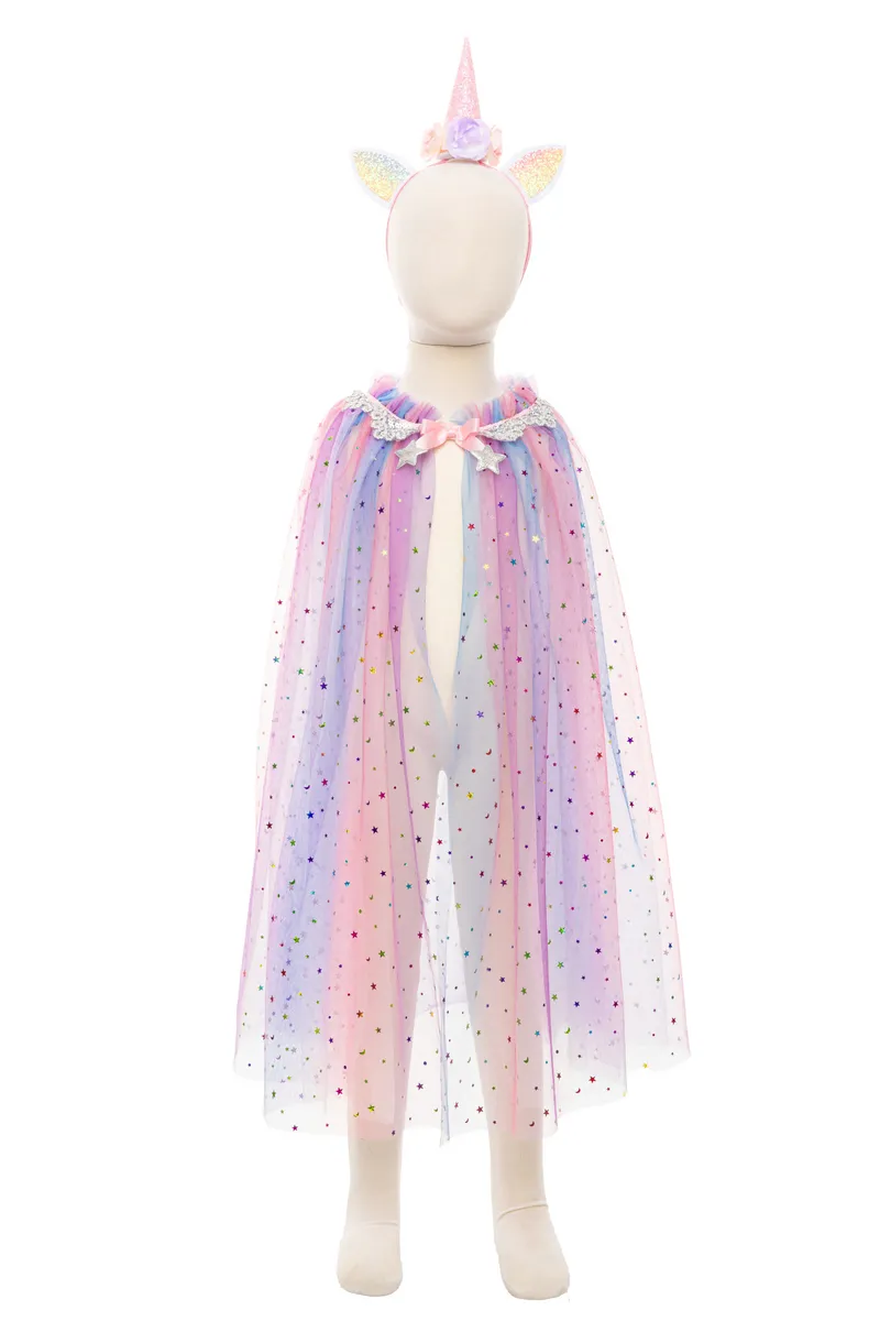 Great Pretenders Rainbow Unicorn Cape & Headband, Multi, Size 4-6