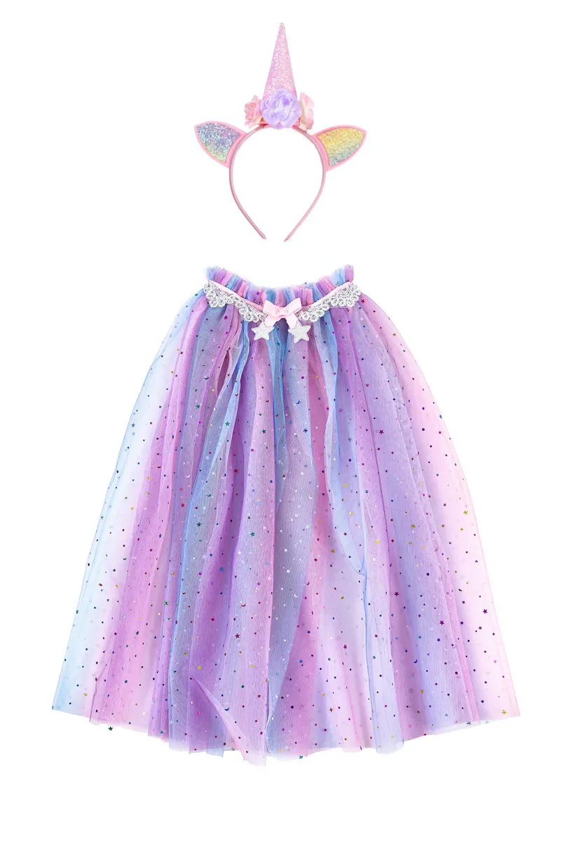 Great Pretenders Rainbow Unicorn Cape & Headband, Multi, Size 4-6