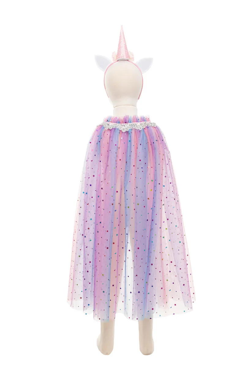 Great Pretenders Rainbow Unicorn Cape & Headband, Multi, Size 4-6