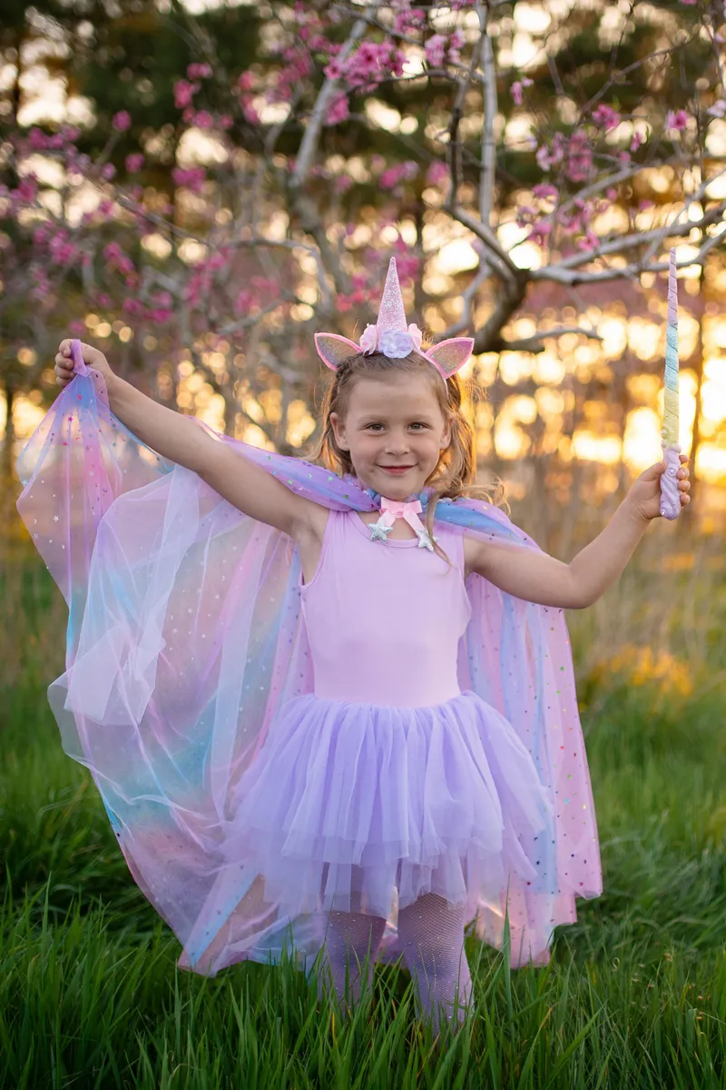 Great Pretenders Rainbow Unicorn Cape & Headband, Multi, Size 4-6