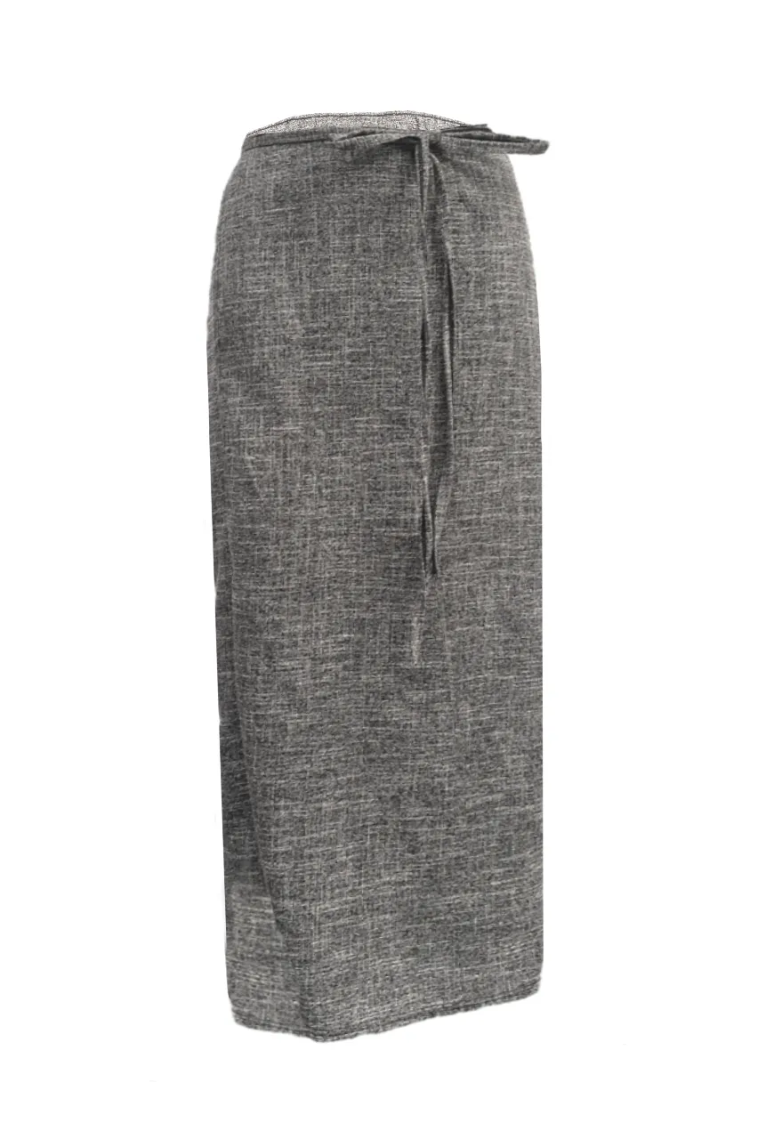 GREY TWEED MAXI WRAP SKIRT