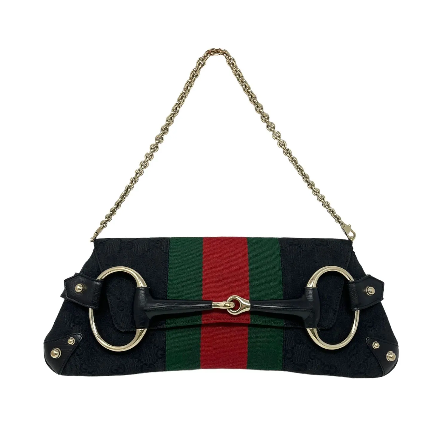 Gucci Black Horsebit Logo Shoulder Bag