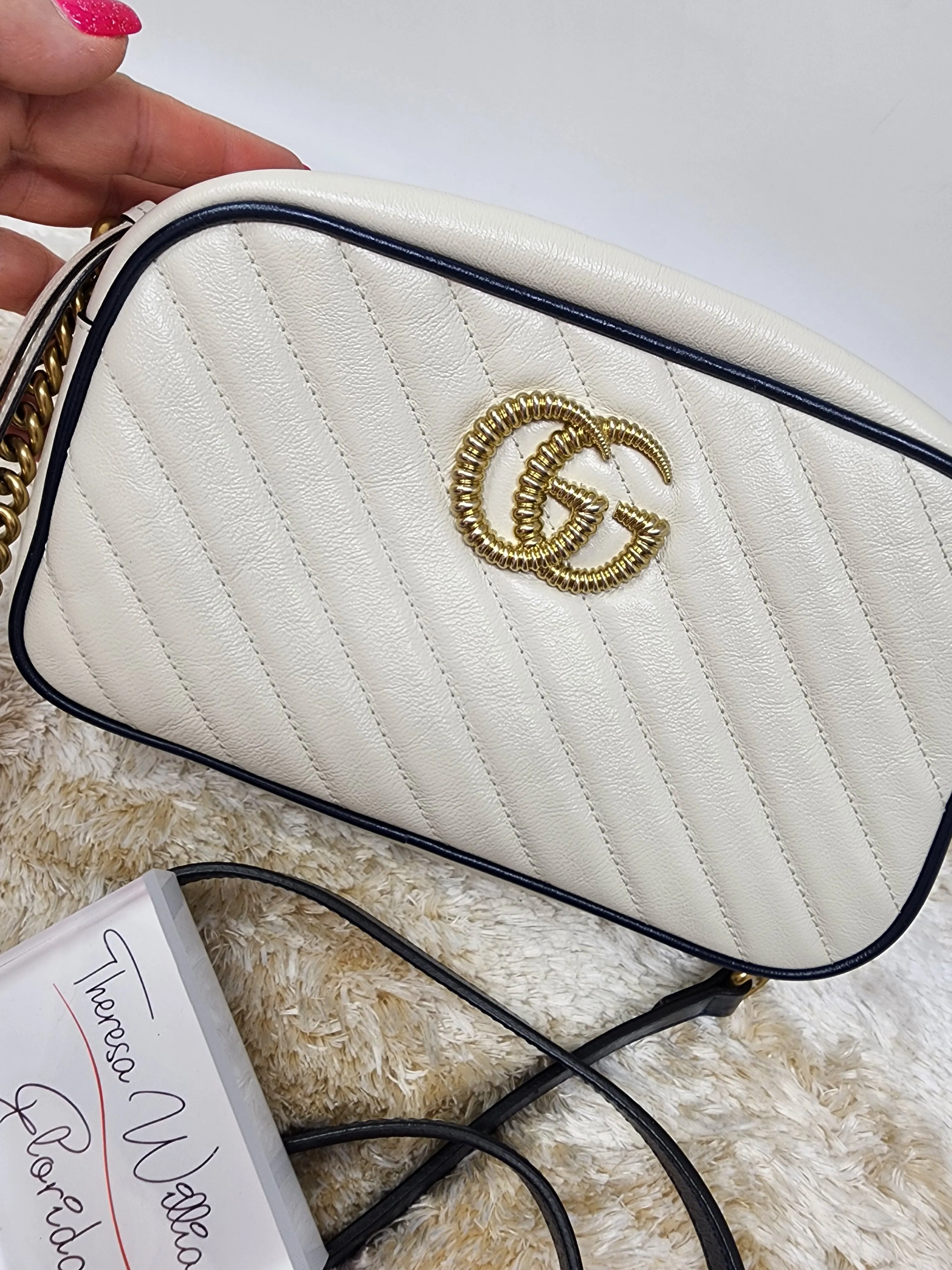 GUCCI MARMONT WHITE/ NAVY SMALL CROSSBODY