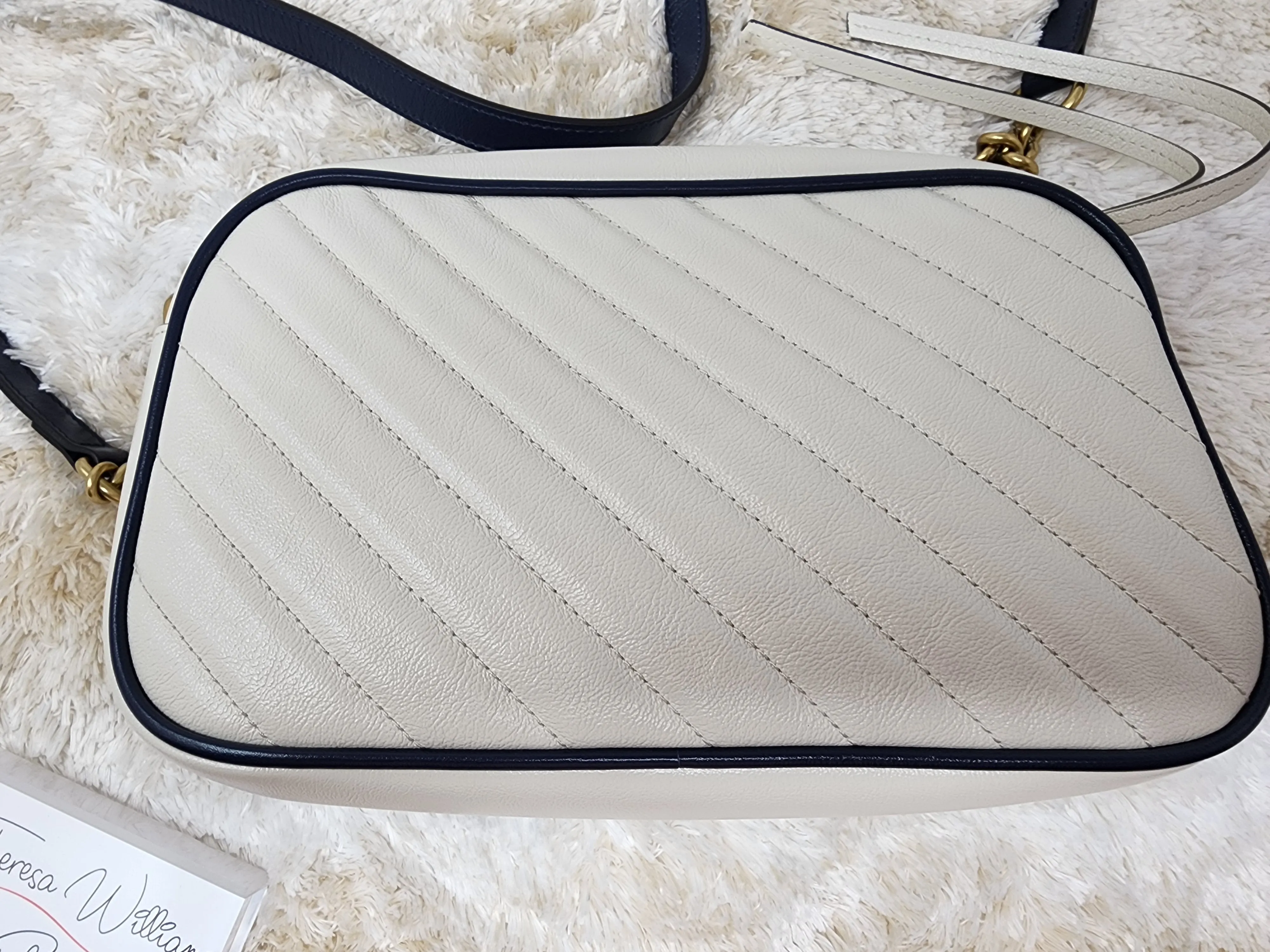 GUCCI MARMONT WHITE/ NAVY SMALL CROSSBODY