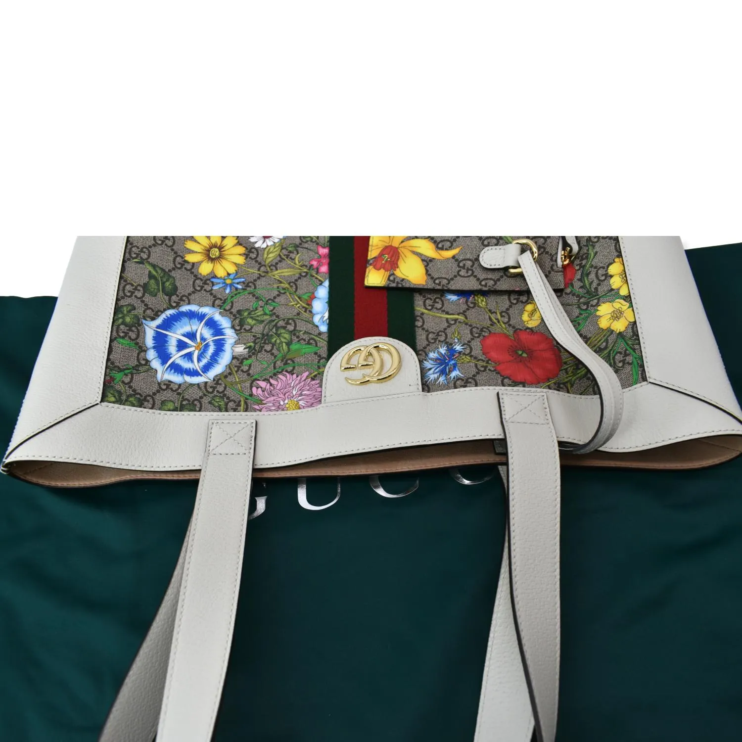 GUCCI Ophidia GG Flora Vertical Shopping Tote Bag White 519335