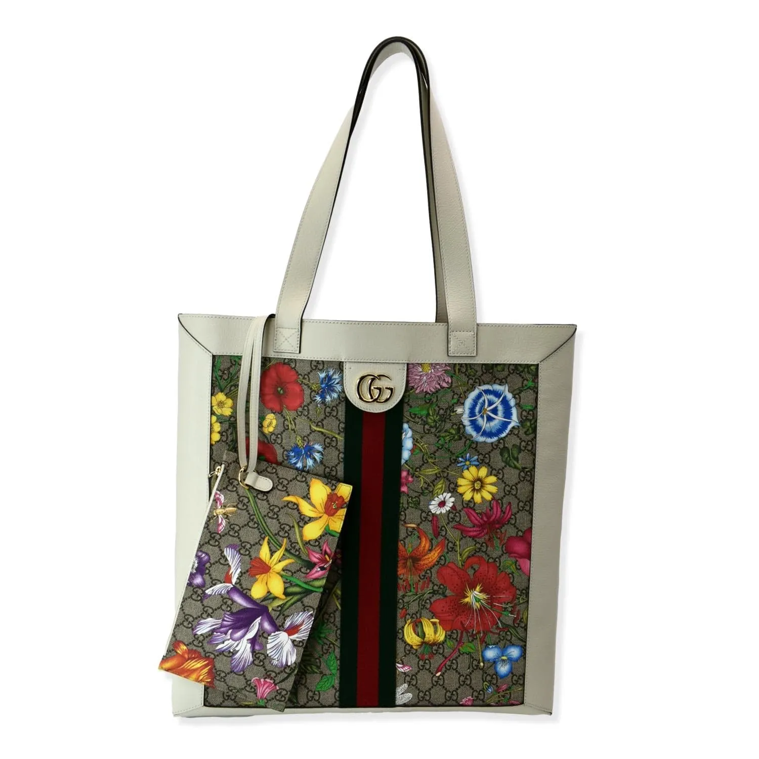 GUCCI Ophidia GG Flora Vertical Shopping Tote Bag White 519335