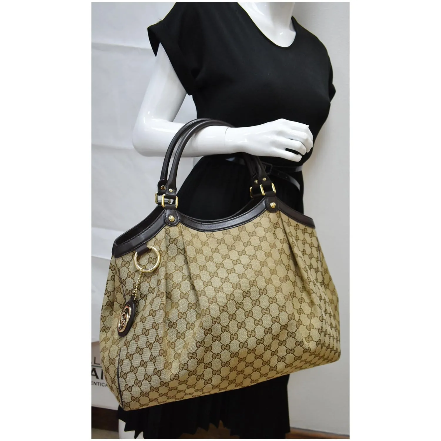 GUCCI Sukey Large GG Canvas Tote Bag Black 211943