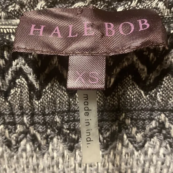 Hale Bob Black and Gray Stretchy Chevron Knit Dress