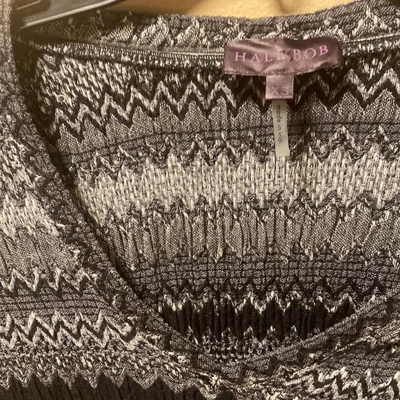 Hale Bob Black and Gray Stretchy Chevron Knit Dress