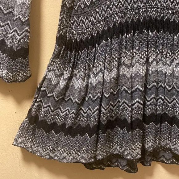 Hale Bob Black and Gray Stretchy Chevron Knit Dress