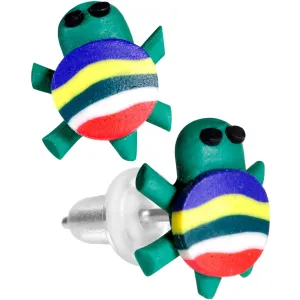 Handcrafted Silver Plated Rainbow Turtle Stud Earrings