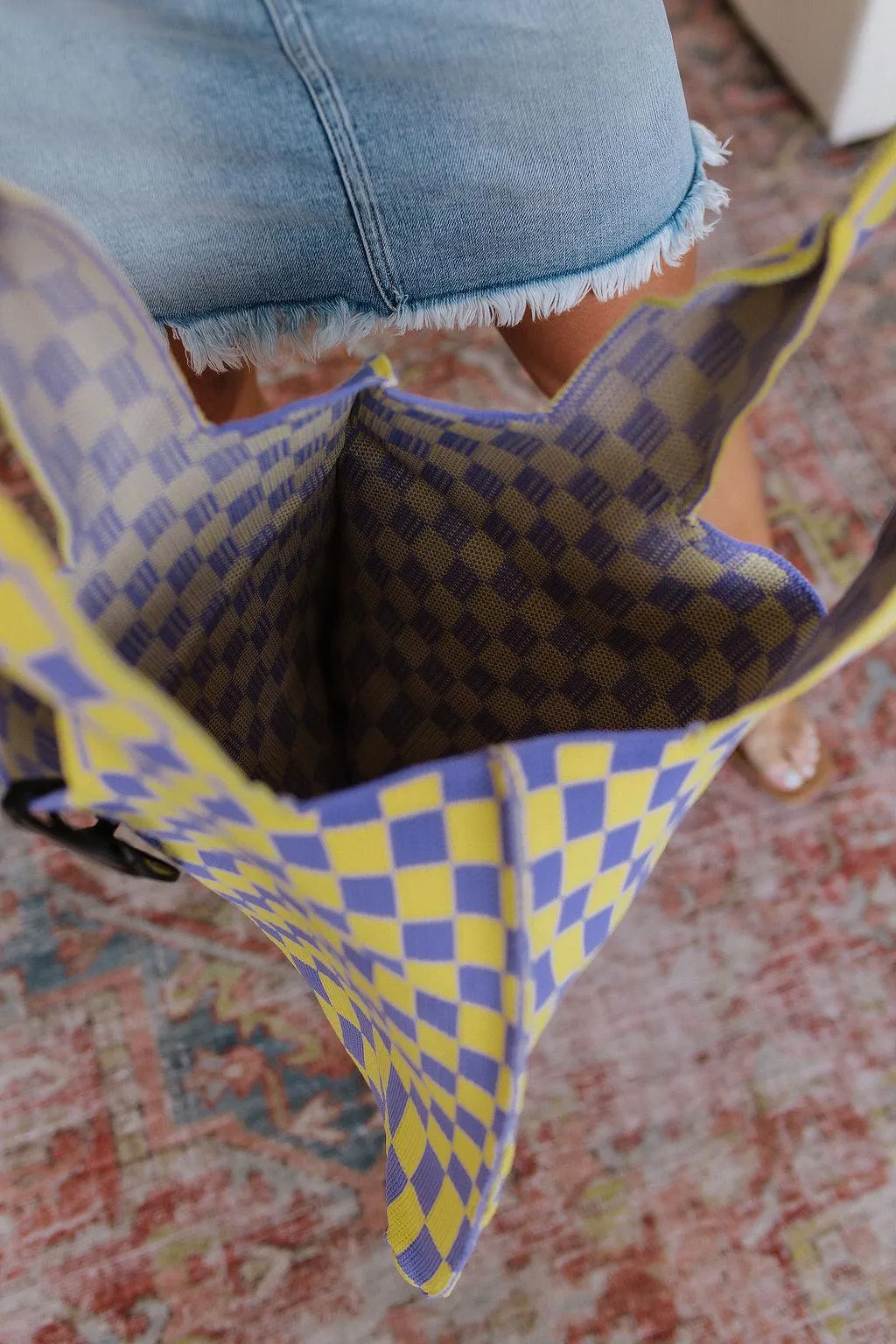 Hazel Blues® |  Checkerboard Lazy Wind Big Bag in Lilac & Yellow