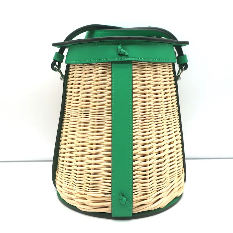 Hermes Farming Picnic Bag Osier Wicker & Menthe Swift Leather NEW
