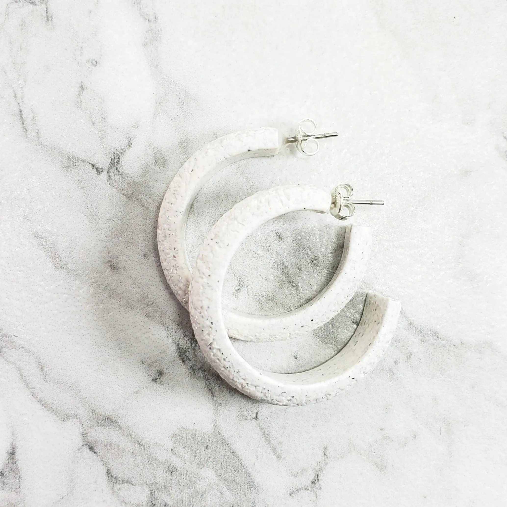Hoop Earrings Medium - Sparkly White