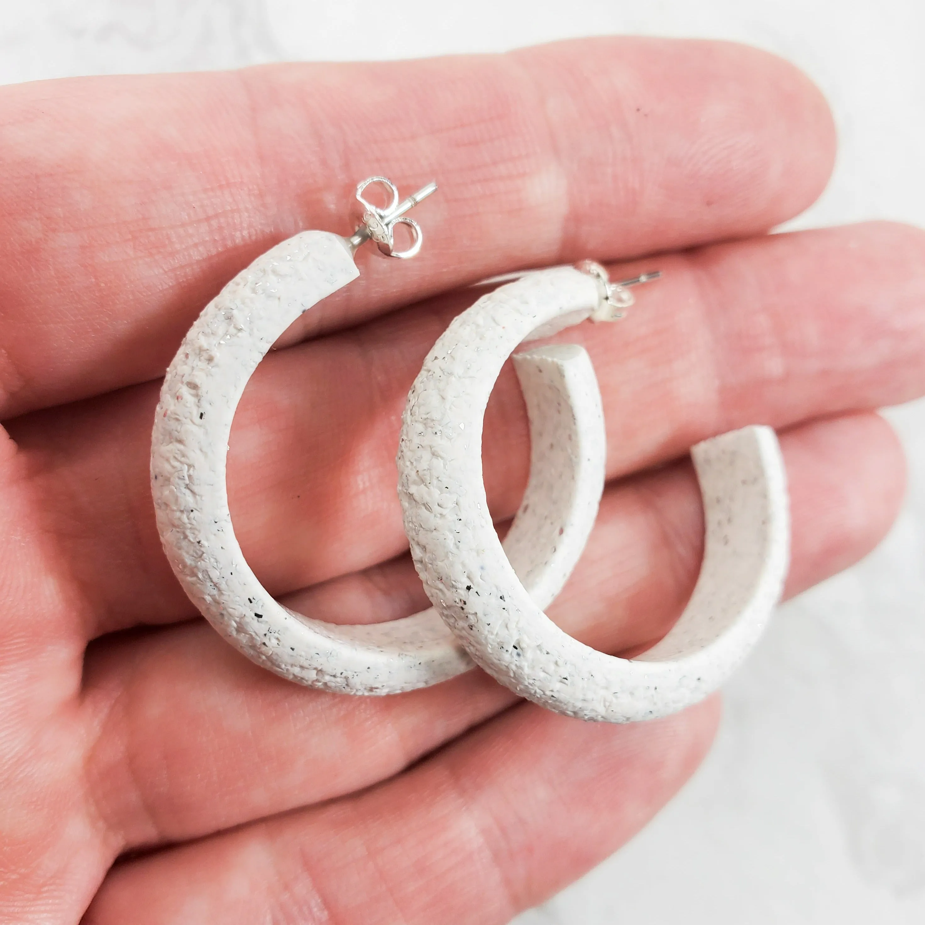 Hoop Earrings Medium - Sparkly White