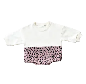Ivory and mauve dot long sleeve romper (up to 2 years)