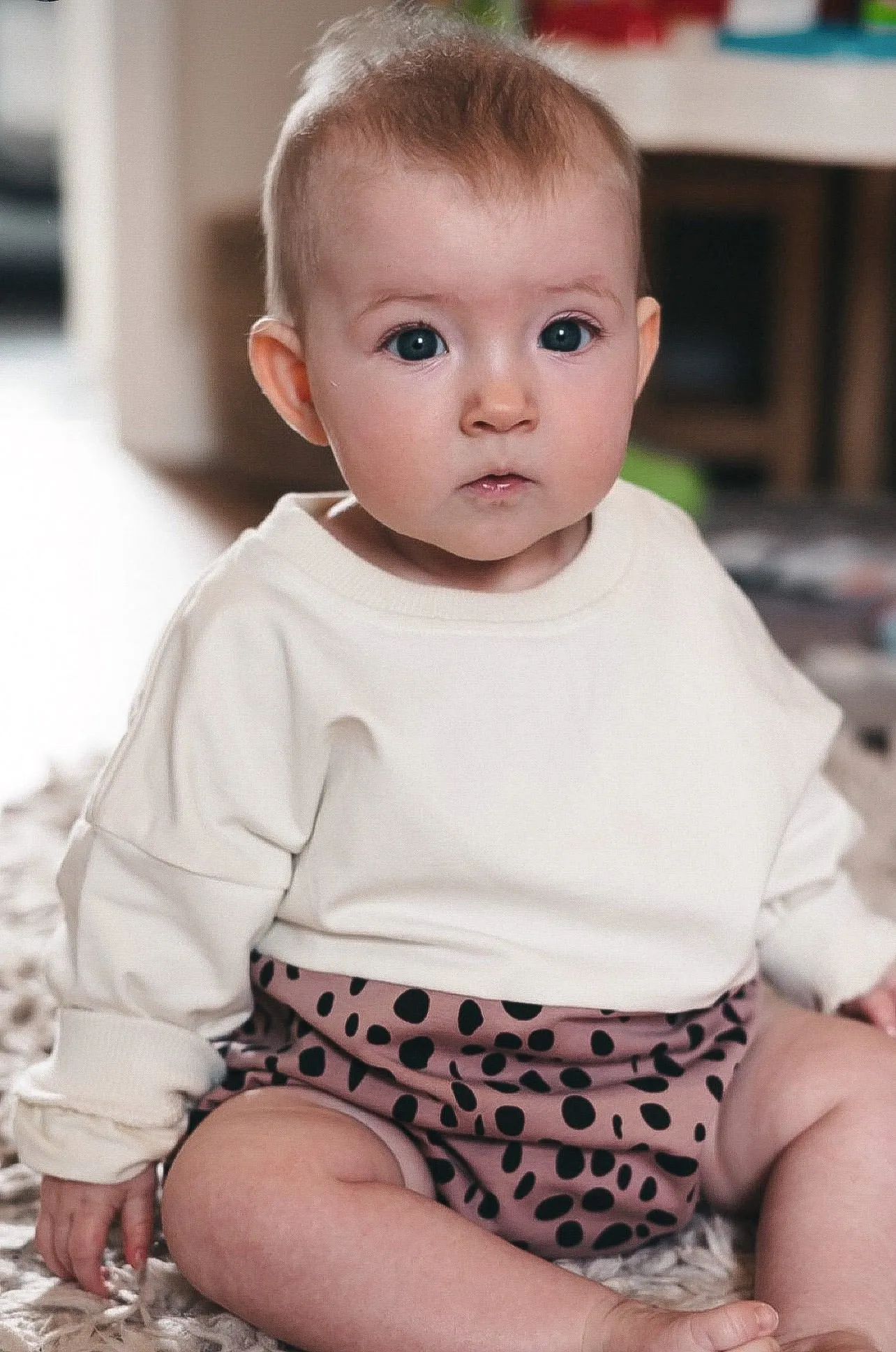 Ivory and mauve dot long sleeve romper (up to 2 years)