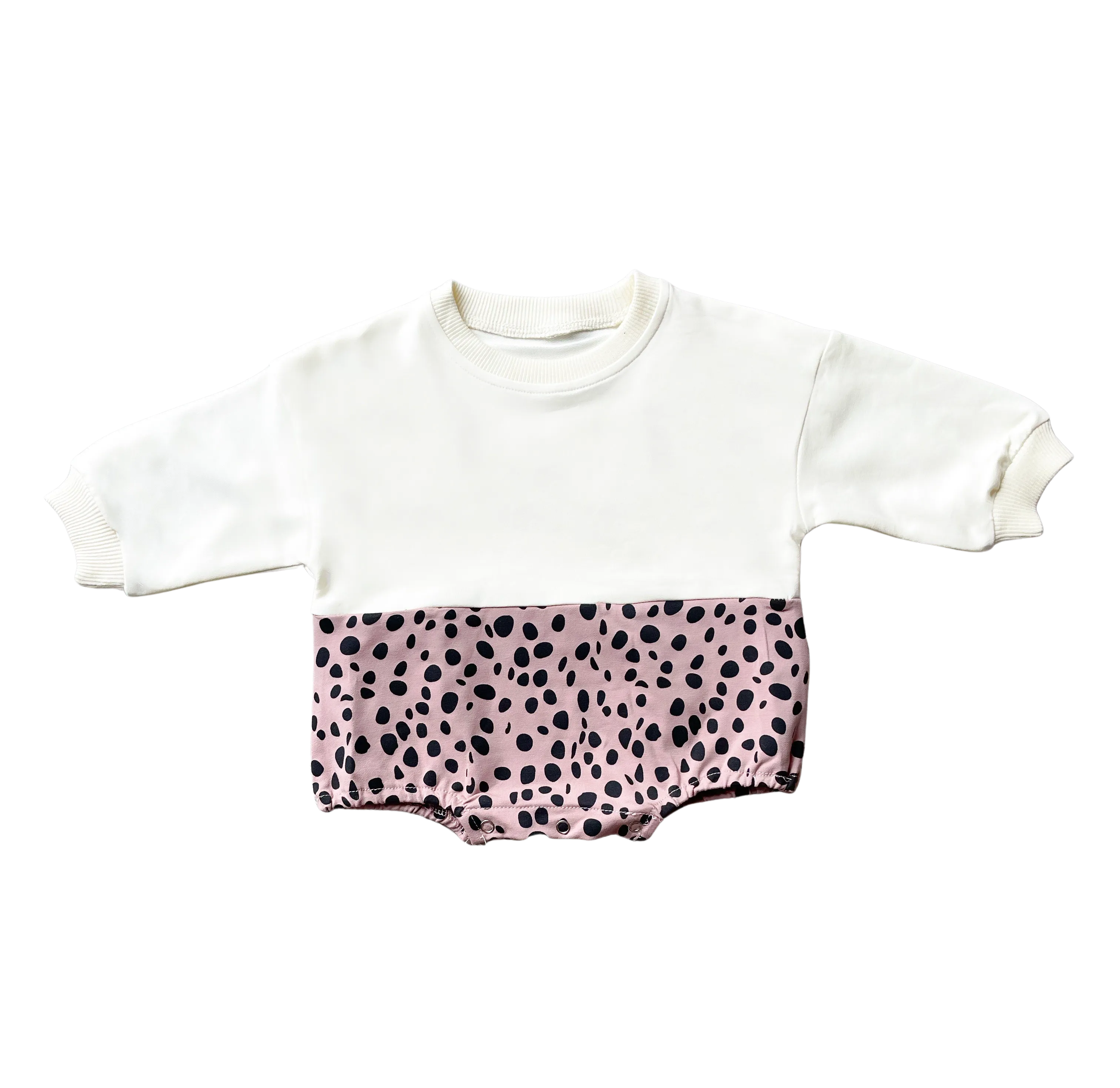 Ivory and mauve dot long sleeve romper (up to 2 years)