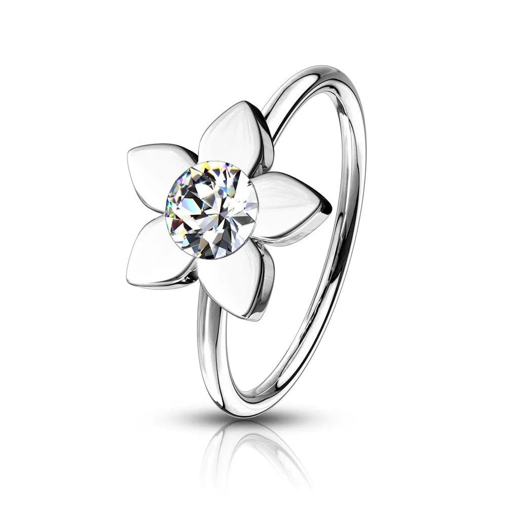 Jeweled Flower Nose Hoop