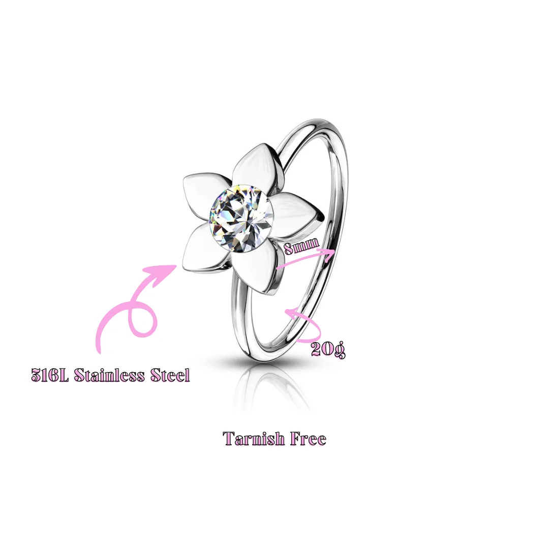 Jeweled Flower Nose Hoop