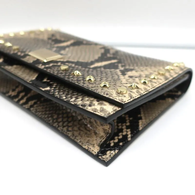 Jimmy Choo Lizzie Star-Studded Crossbody Sand Snakeskin Print Leather Clutch NEW