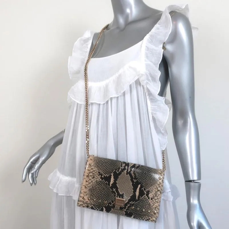 Jimmy Choo Lizzie Star-Studded Crossbody Sand Snakeskin Print Leather Clutch NEW