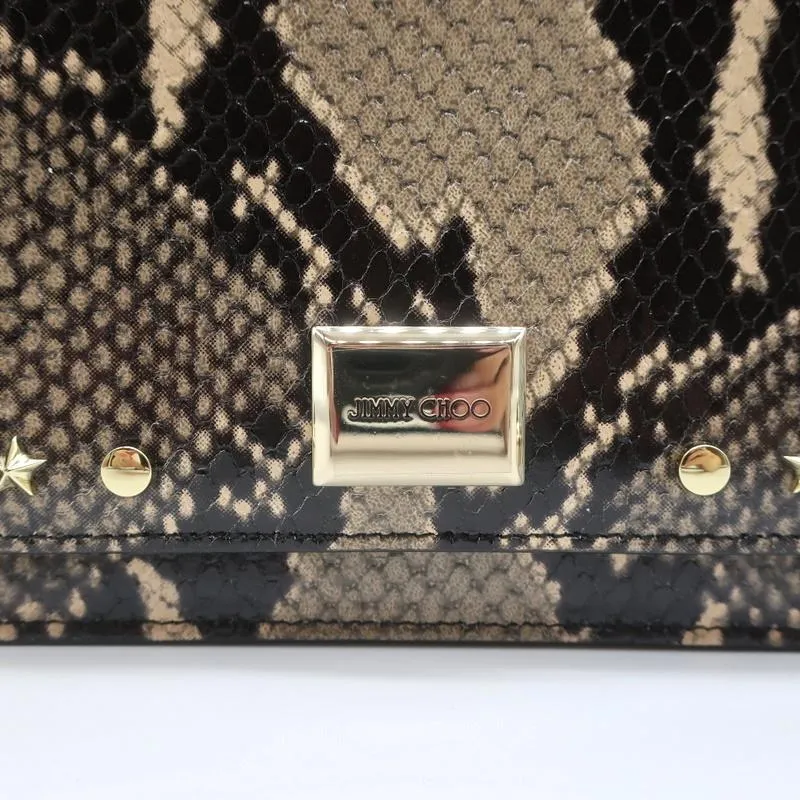 Jimmy Choo Lizzie Star-Studded Crossbody Sand Snakeskin Print Leather Clutch NEW