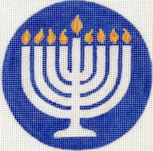 JM-05: Menorah – sparkly white, yellow & orange on deep blue