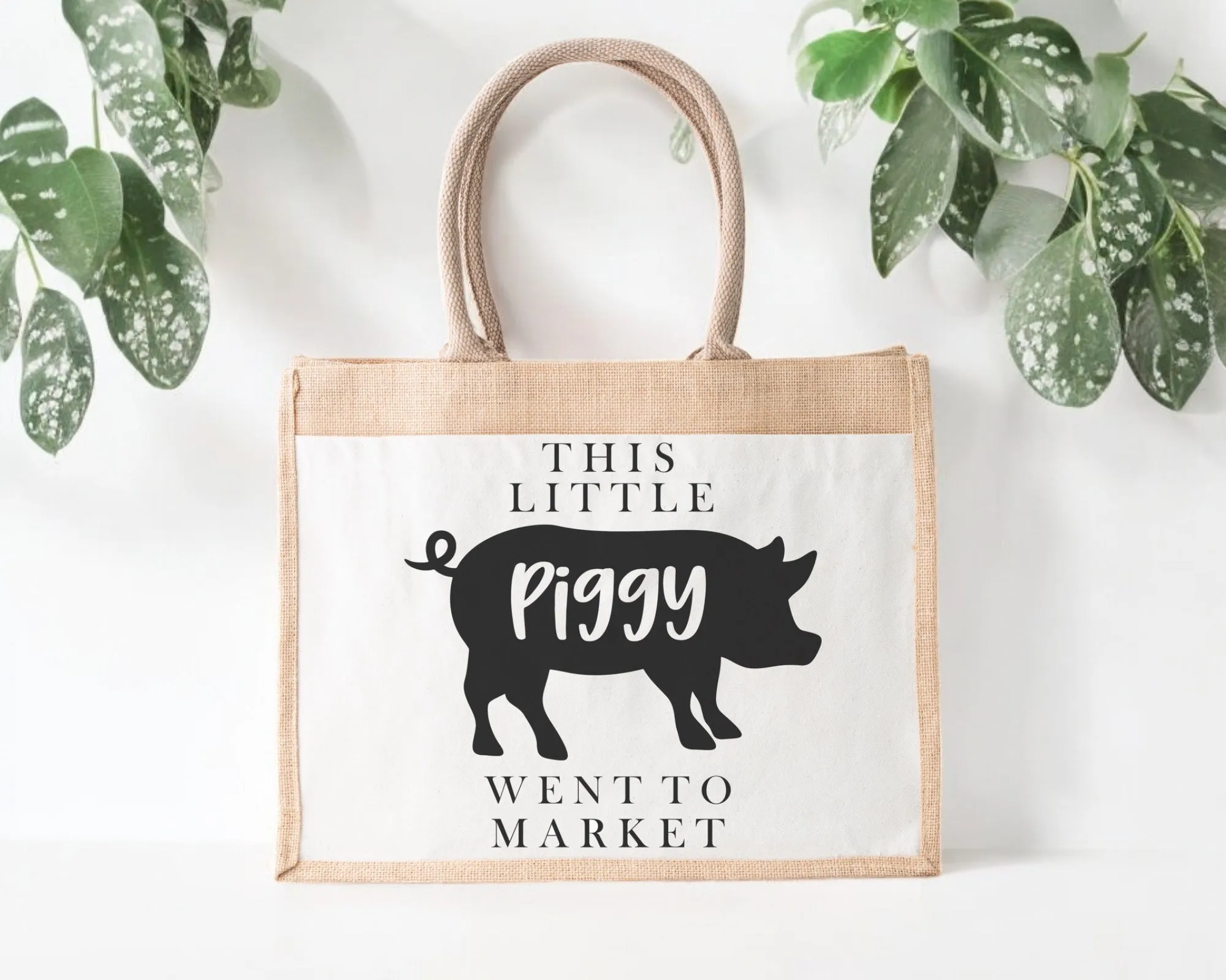 Jute Tote Bag Piggy Went To Market